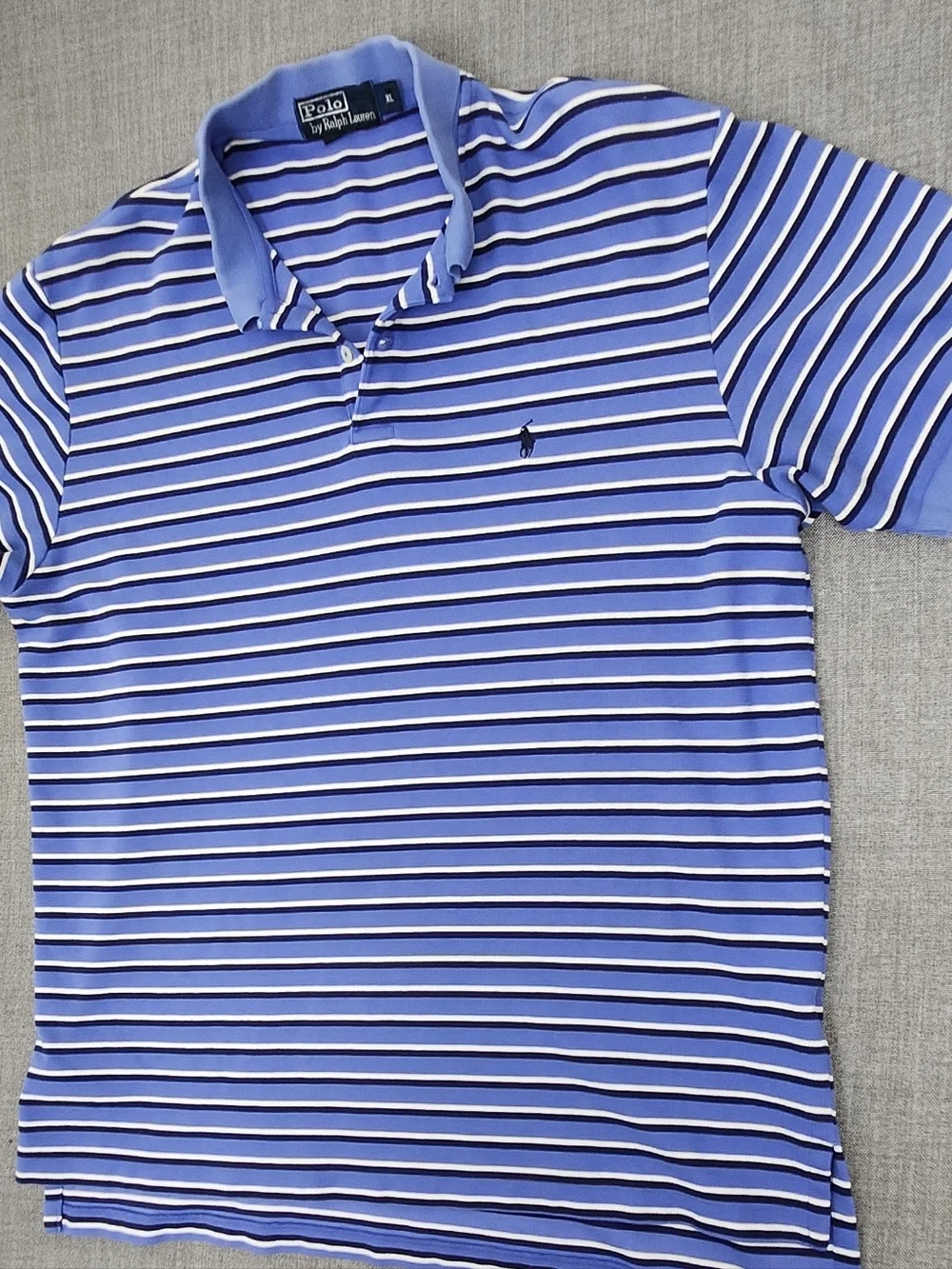 Vintage Polo Ralph Lauren Blue Striped Polo Shirt.  XL
